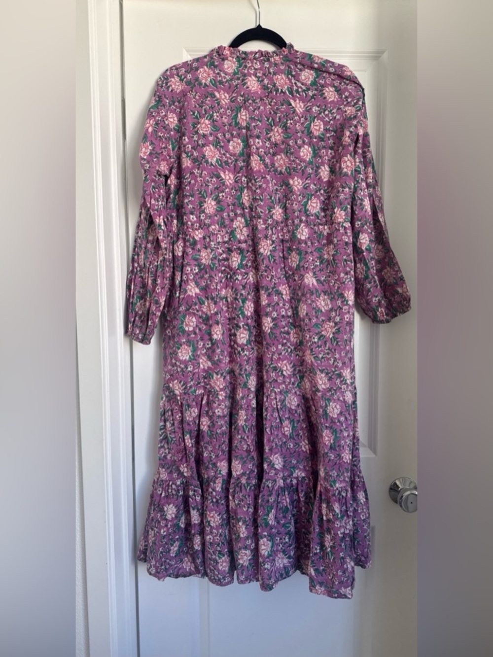 Mille Astrid Floral Cotton Purple Rose Midi Dress Ruffle Boho Size Large - Picture 6 of 7